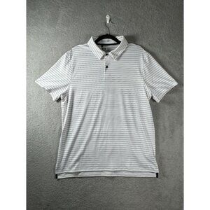 Mens VRST Micro Pique Polo Shirt Large White & Black Stripe Polyester Spandex Fo